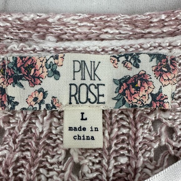 Pink Rose Womens Open Front Cardigan Sweater Size L Cotton/Acrylic Blend - Picture 4 of 6